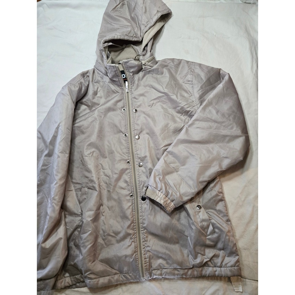 Totes Mens Hooded Fleece Lined Jacket Taupe Tan Full Zip Snap Windbreaker Size M